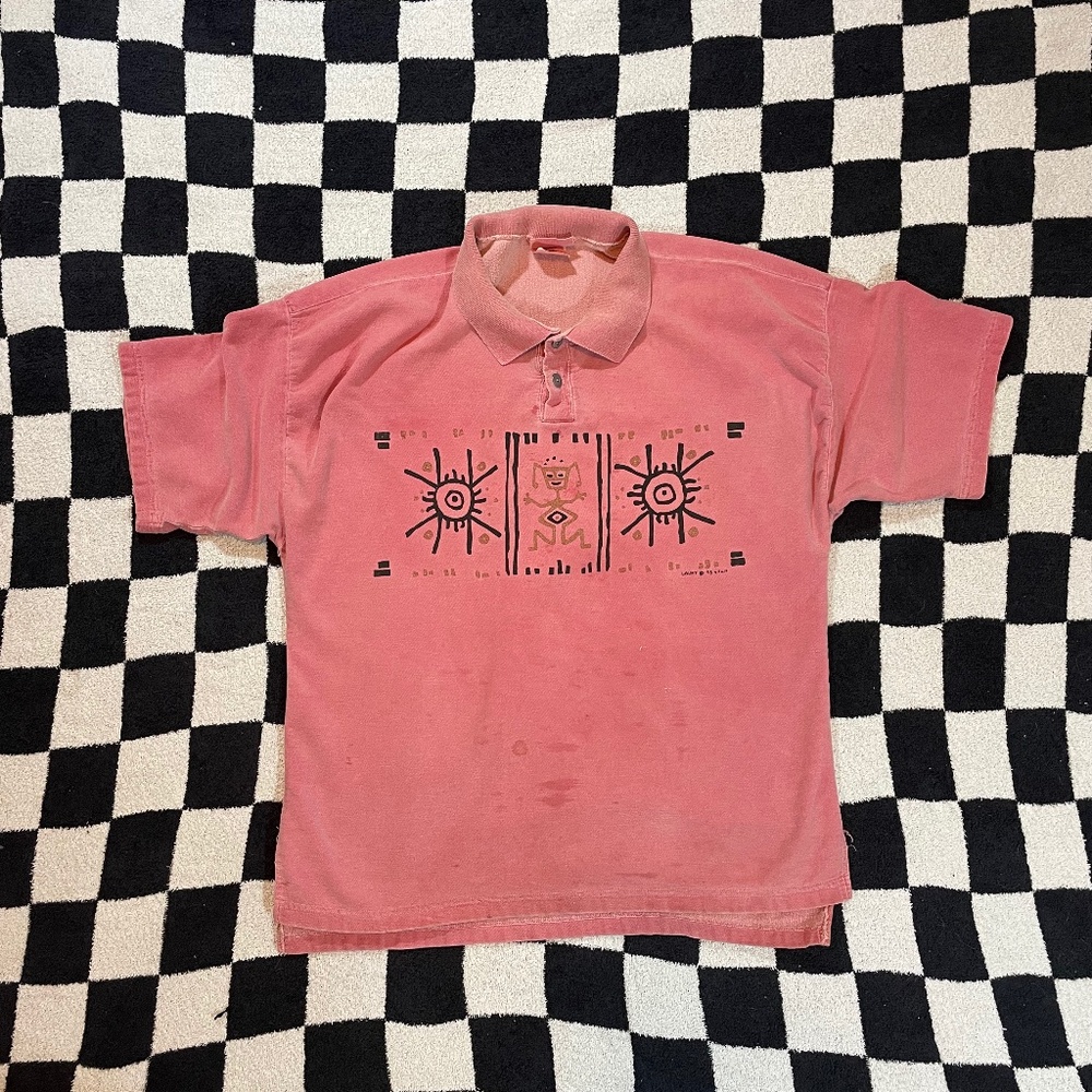 vintage suntwill red aztec collared polo shirt 90s made in usa size large